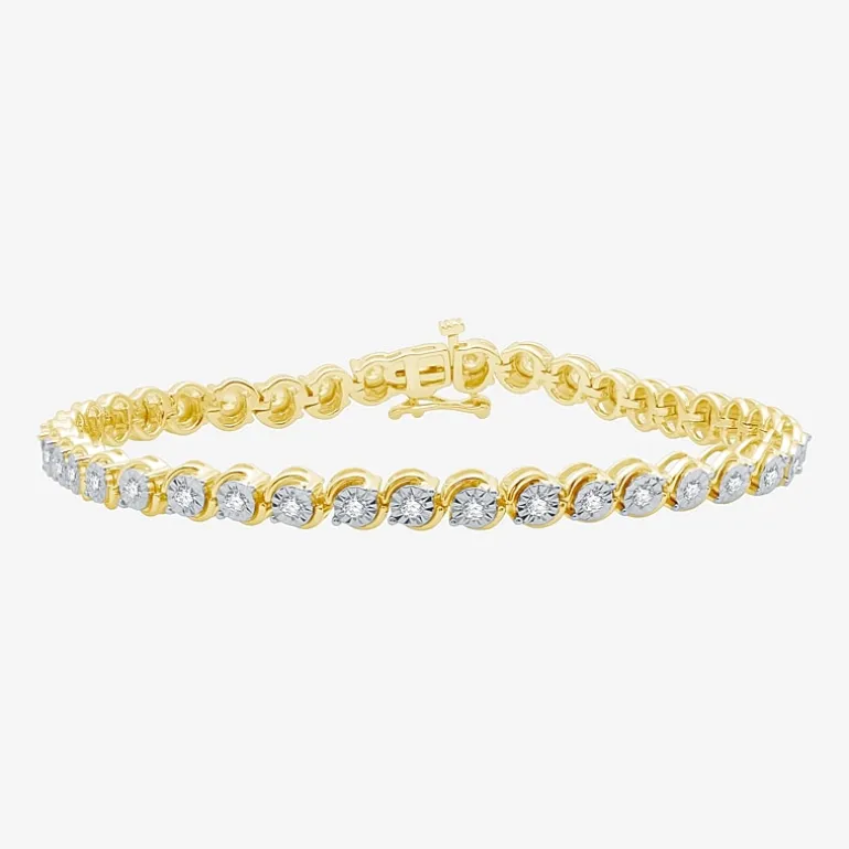 1 CT. T.W. Genuine White Diamond 7.5 Inch Tennis Bracelet in Sterling Silver or 14K Gold Over Silver