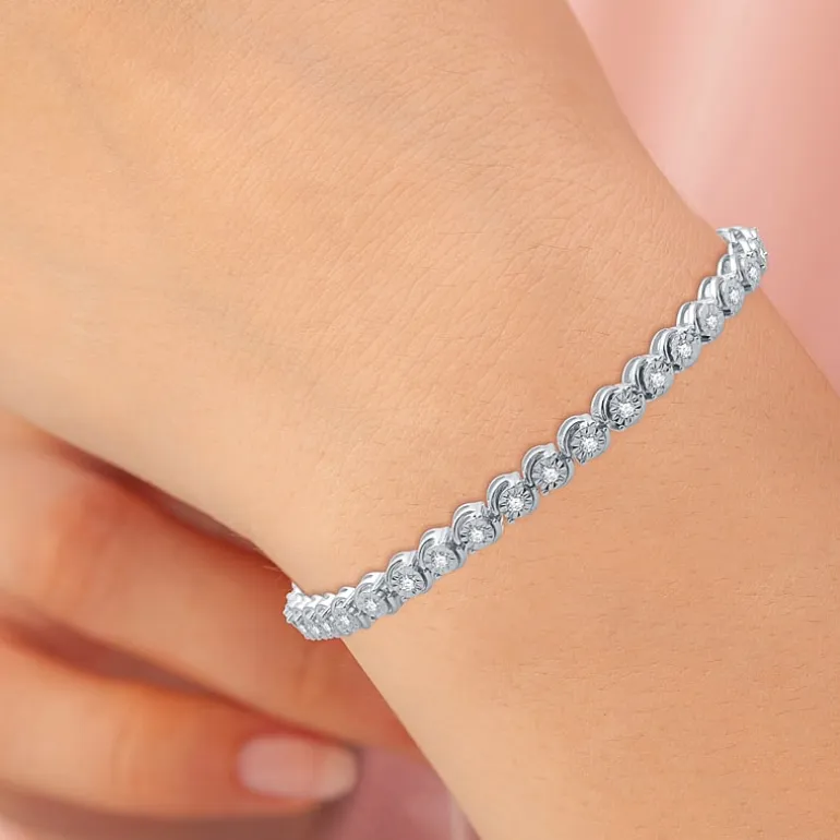 1 CT. T.W. Genuine White Diamond 7.5 Inch Tennis Bracelet in Sterling Silver or 14K Gold Over Silver