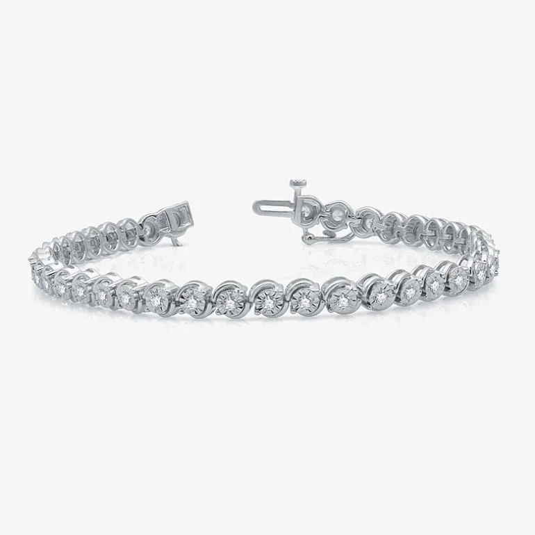 1 CT. T.W. Genuine White Diamond 7.5 Inch Tennis Bracelet in Sterling Silver or 14K Gold Over Silver