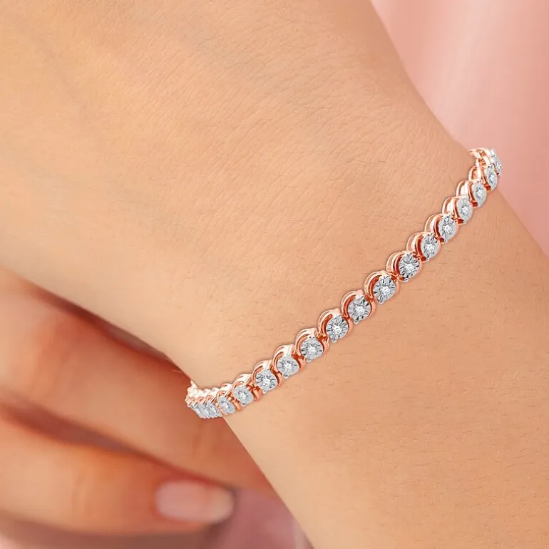 1 CT. T.W. Genuine White Diamond 7.5 Inch Tennis Bracelet in Sterling Silver or 14K Gold Over Silver