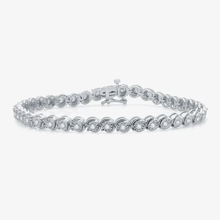 1 CT. T.W. Genuine White Diamond 7.5 Inch Tennis Bracelet in Sterling Silver or 14K Gold Over Silver