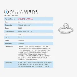 2 1/5 CT. T.W. (G-H / SI1-SI2) Lab-Grown Diamond Solitaire Engagement Ring in 14K Gold