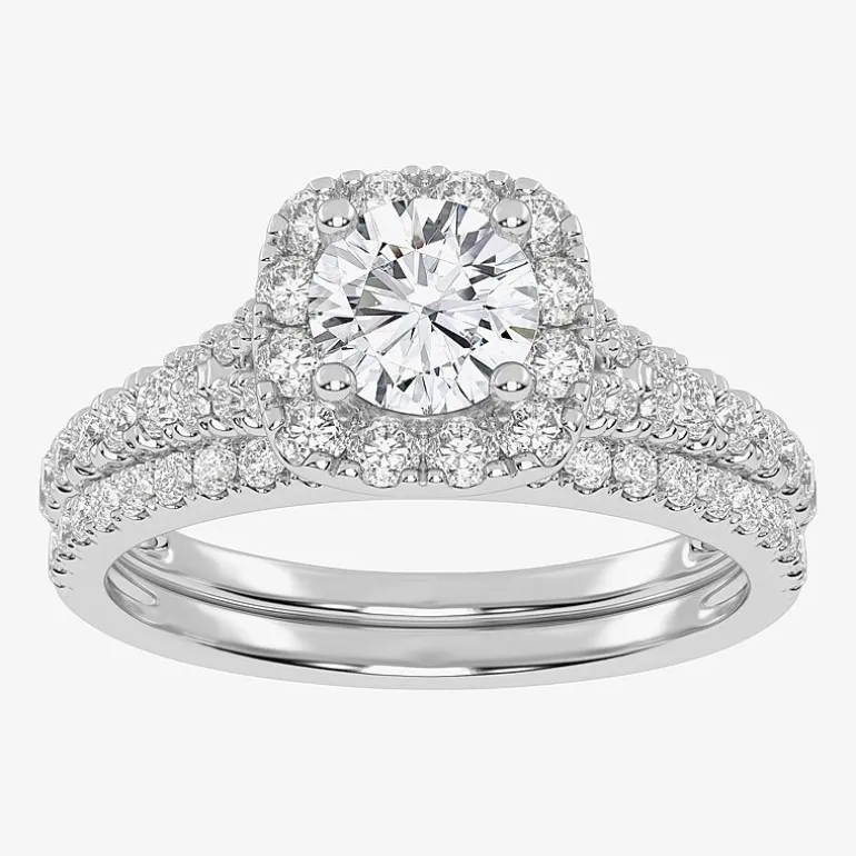 1 CT.T.W. (G / VS2-SI1) Lab-Grown Diamond Cushion Halo Wedding Engagement Ring in 10K Gold