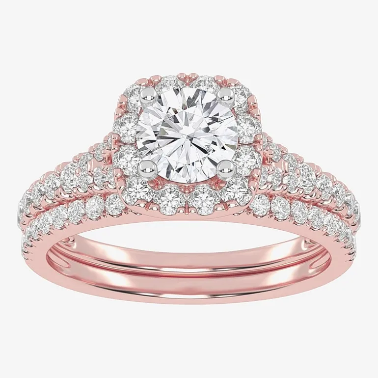 1 CT.T.W. (G / VS2-SI1) Lab-Grown Diamond Cushion Halo Wedding Engagement Ring in 10K Gold