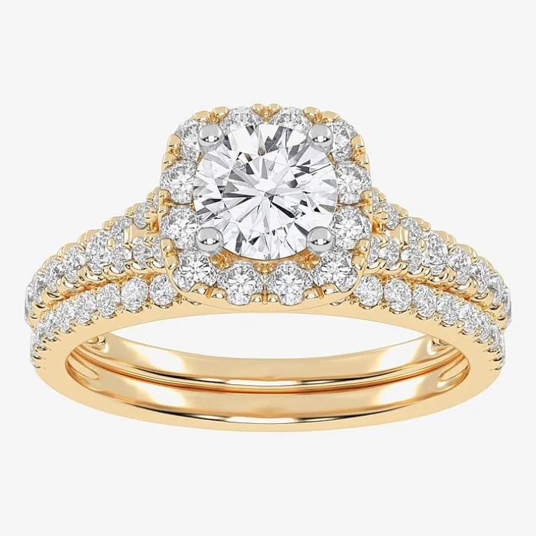 1 CT.T.W. (G / VS2-SI1) Lab-Grown Diamond Cushion Halo Wedding Engagement Ring in 10K Gold