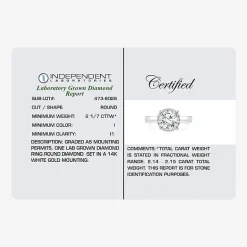 2 1/7 Ct.T.W. (I / I1) Womens Lab Grown White Diamond 14K Gold Round Halo Engagement Ring