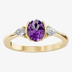 1/5 CT. T.W. Lab-Grownd Diamond and Genuine Gemstone 10K Gold Oval 3-Stone Cocktail Ring