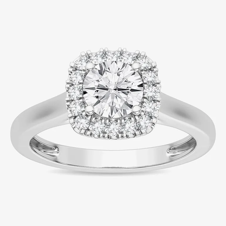 1 CT. T.W. Lab-Grown (G-H / SI1-SI2) Diamond Cushion Halo Engagement Ring in 10K Gold