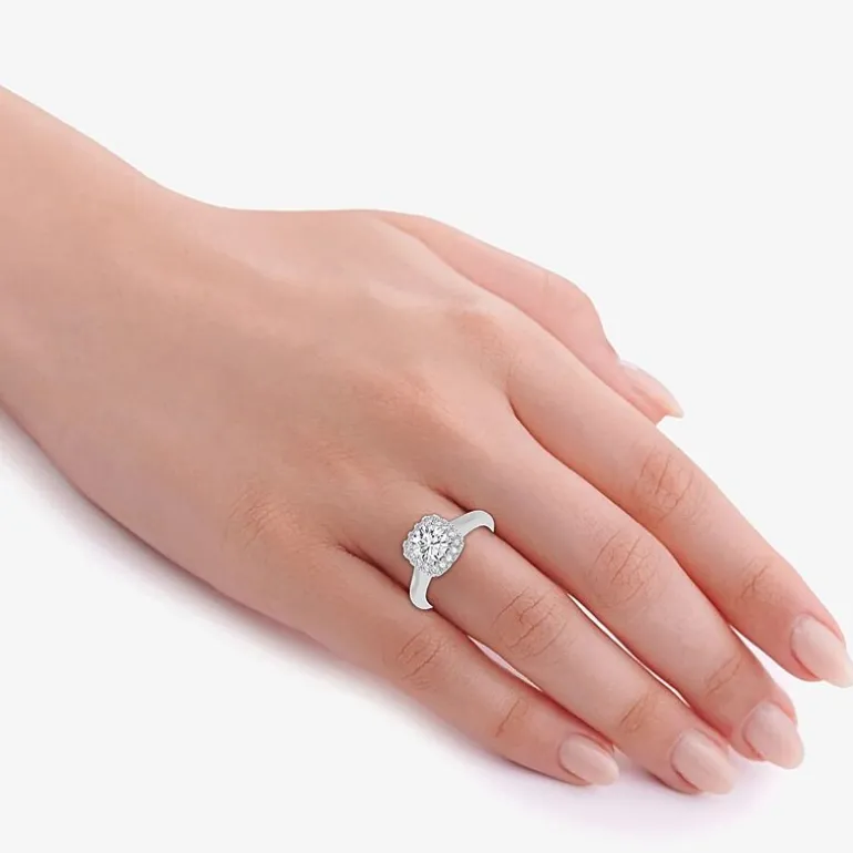1 CT. T.W. Lab-Grown (G-H / SI1-SI2) Diamond Cushion Halo Engagement Ring in 10K Gold