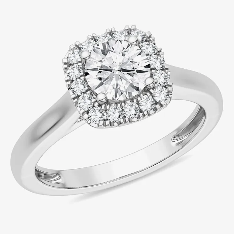 1 CT. T.W. Lab-Grown (G-H / SI1-SI2) Diamond Cushion Halo Engagement Ring in 10K Gold