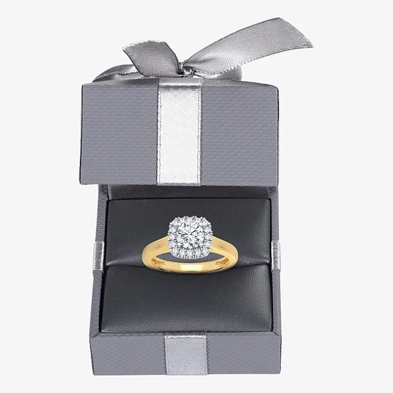 1 CT. T.W. Lab-Grown (G-H / SI1-SI2) Diamond Cushion Halo Engagement Ring in 10K Gold