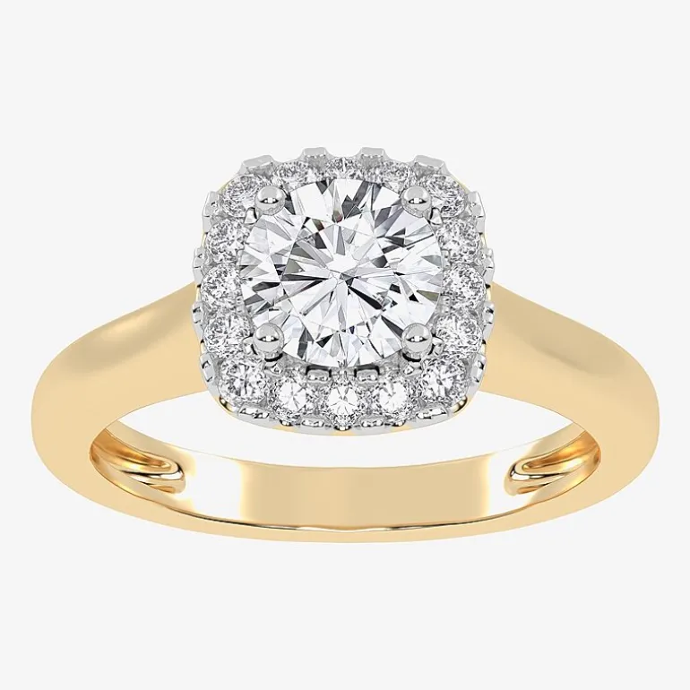 1 CT. T.W. Lab-Grown (G-H / SI1-SI2) Diamond Cushion Halo Engagement Ring in 10K Gold
