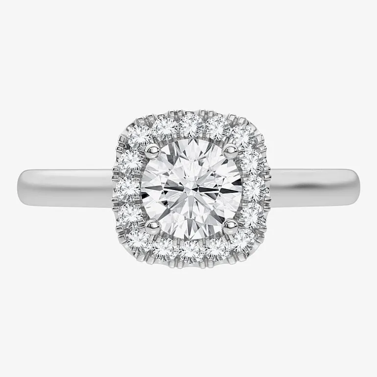 1 CT. T.W. Lab-Grown (G-H / SI1-SI2) Diamond Cushion Halo Engagement Ring in 10K Gold