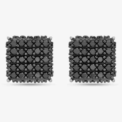 1 3/4 CT. T.W. Natural Black Diamond Sterling Silver 8mm Square Stud Earrings