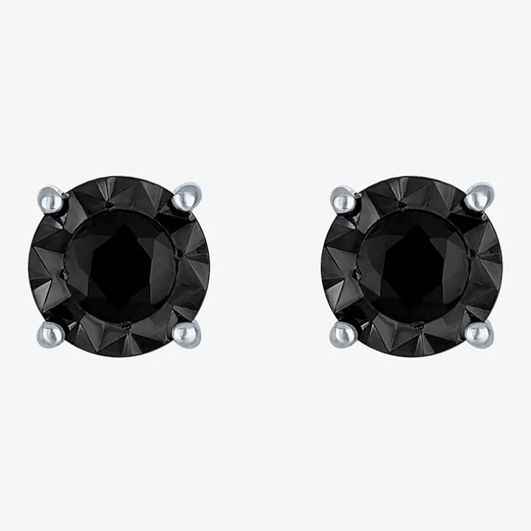 1/2 CT. T.W. Natural Black Diamond Sterling Silver 6.5mm Round Stud Earrings