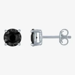 1/2 CT. T.W. Natural Black Diamond Sterling Silver 6.5mm Round Stud Earrings