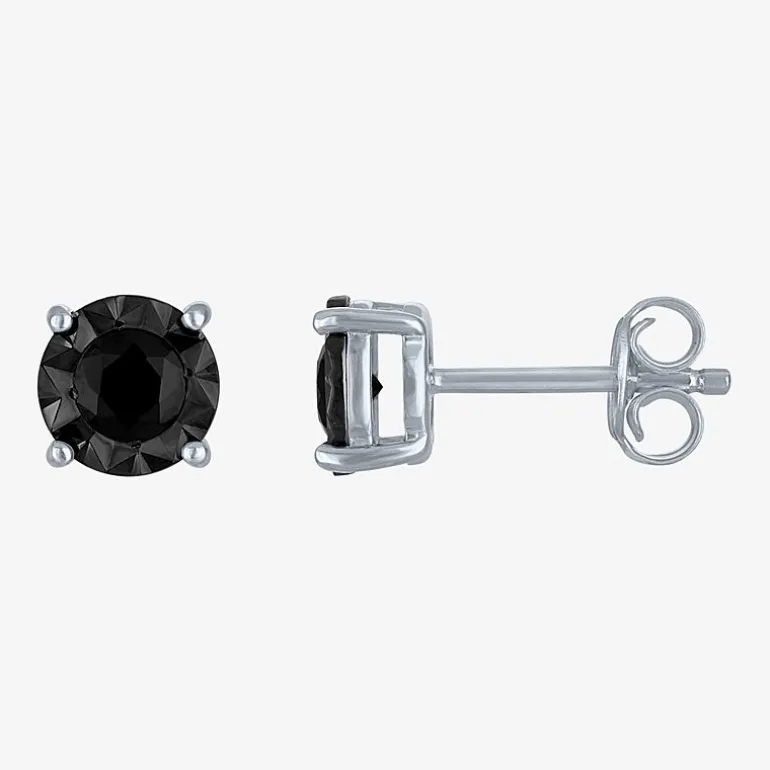 1/2 CT. T.W. Natural Black Diamond Sterling Silver 6.5mm Round Stud Earrings