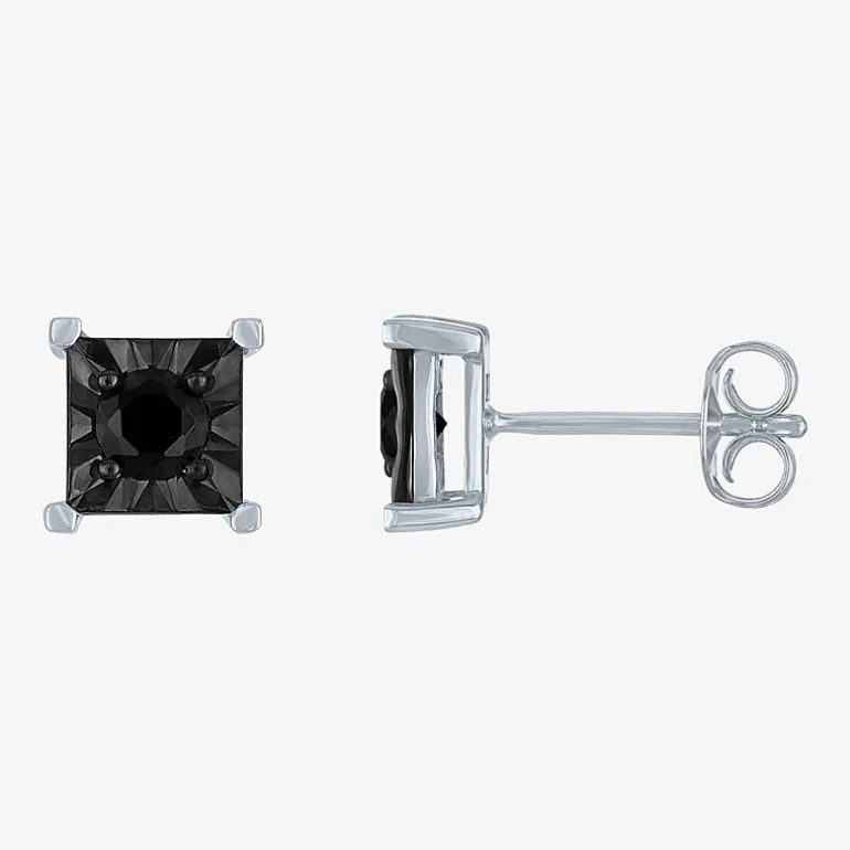 1/2 CT. T.W. Natural Black Diamond Sterling Silver 8.5mm Stud Earrings