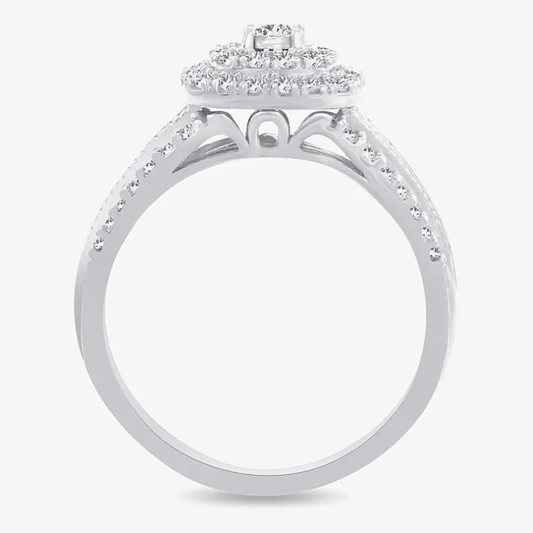 1/2 CT.T.W. Natural Diamond Cushion Shape Side Stone Halo Engagement Ring in 10K or 14K White Gold