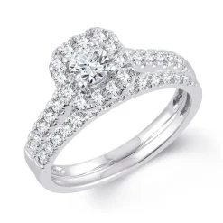 1 CT.T.W. Natural Diamond Cushion Halo Bridal Set in 10K or 14K Gold