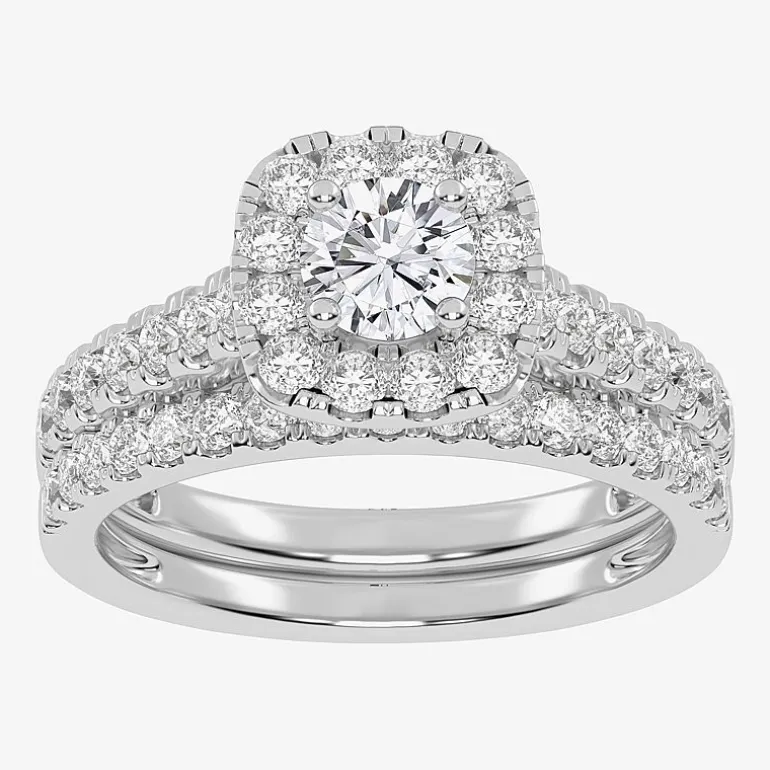 1 CT.T.W. Natural Diamond Cushion Halo Bridal Set in 10K or 14K Gold