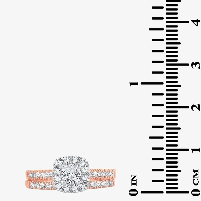 1 CT.T.W. Natural Diamond Cushion Halo Bridal Set in 10K or 14K Gold