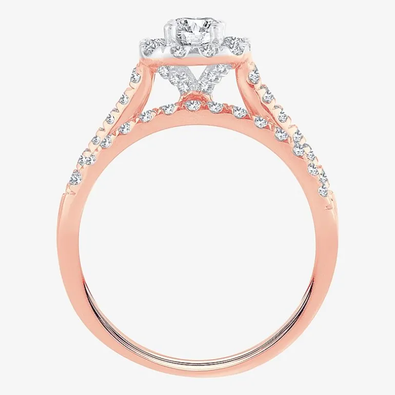1 CT.T.W. Natural Diamond Cushion Halo Bridal Set in 10K or 14K Gold