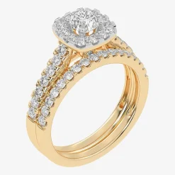 1 CT.T.W. Natural Diamond Cushion Halo Bridal Set in 10K or 14K Gold