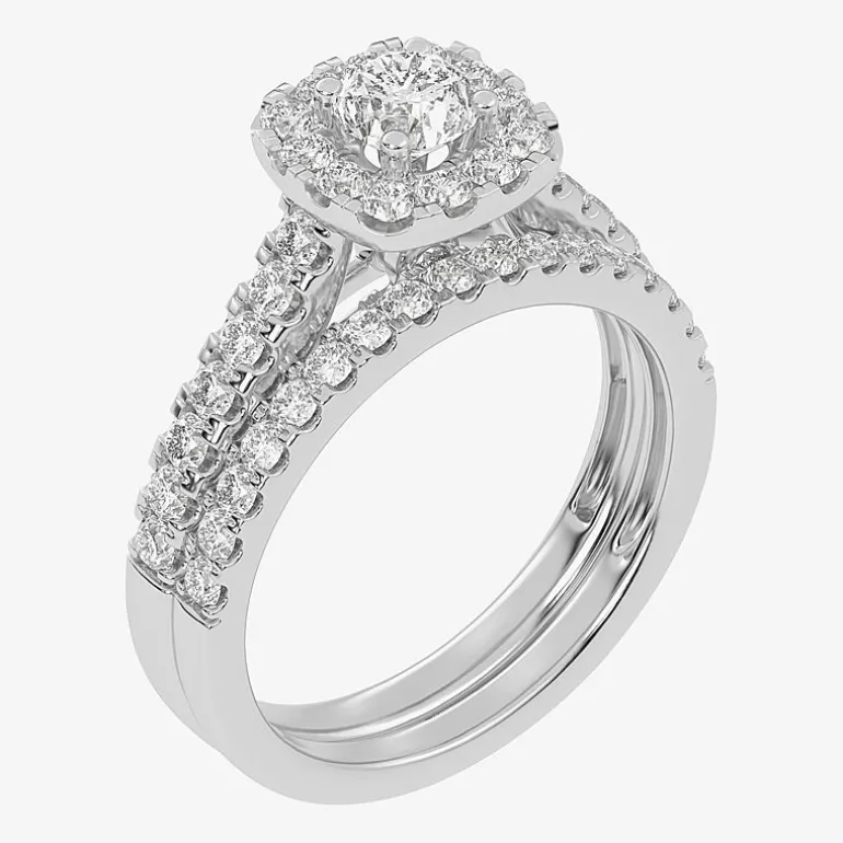 1 CT.T.W. Natural Diamond Cushion Halo Bridal Set in 10K or 14K Gold