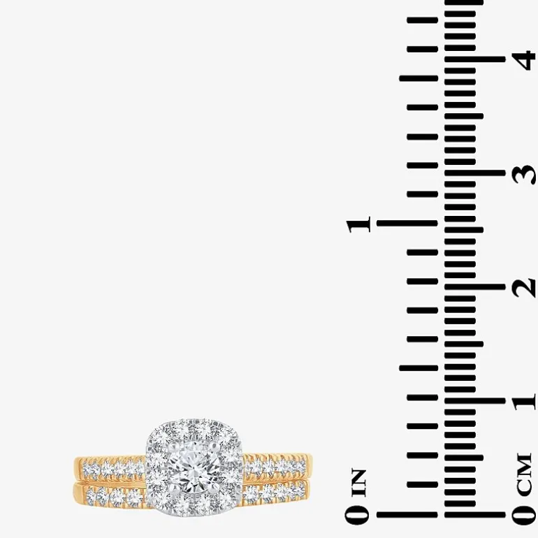 1 CT.T.W. Natural Diamond Cushion Halo Bridal Set in 10K or 14K Gold
