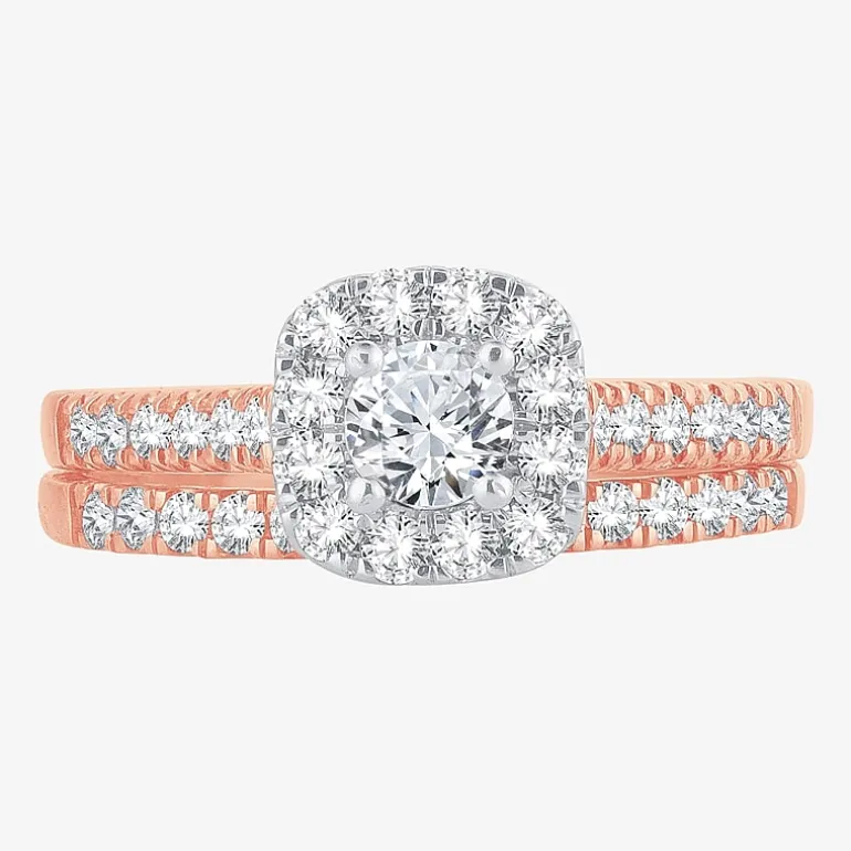 1 CT.T.W. Natural Diamond Cushion Halo Bridal Set in 10K or 14K Gold