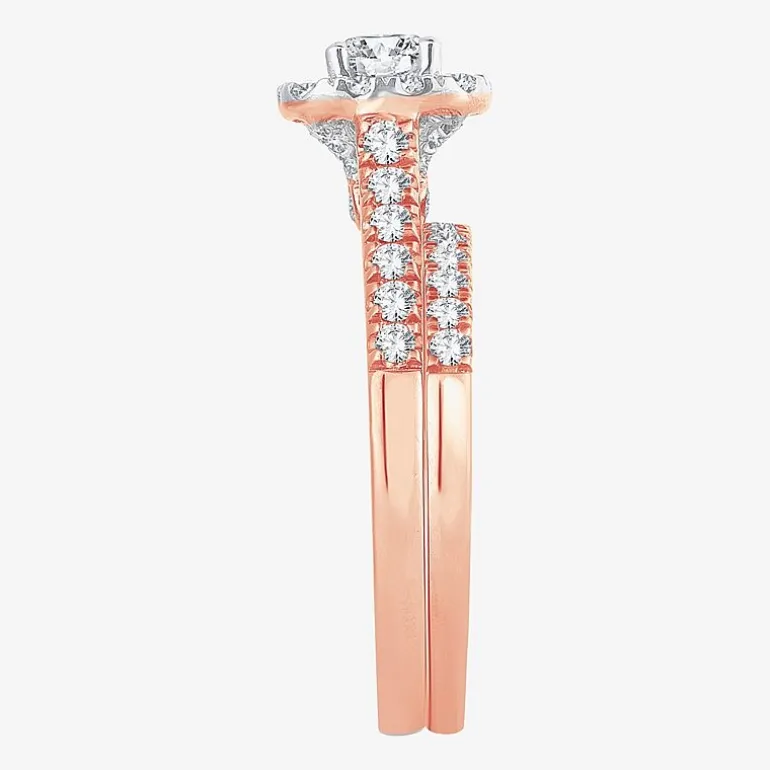 1 CT.T.W. Natural Diamond Cushion Halo Bridal Set in 10K or 14K Gold