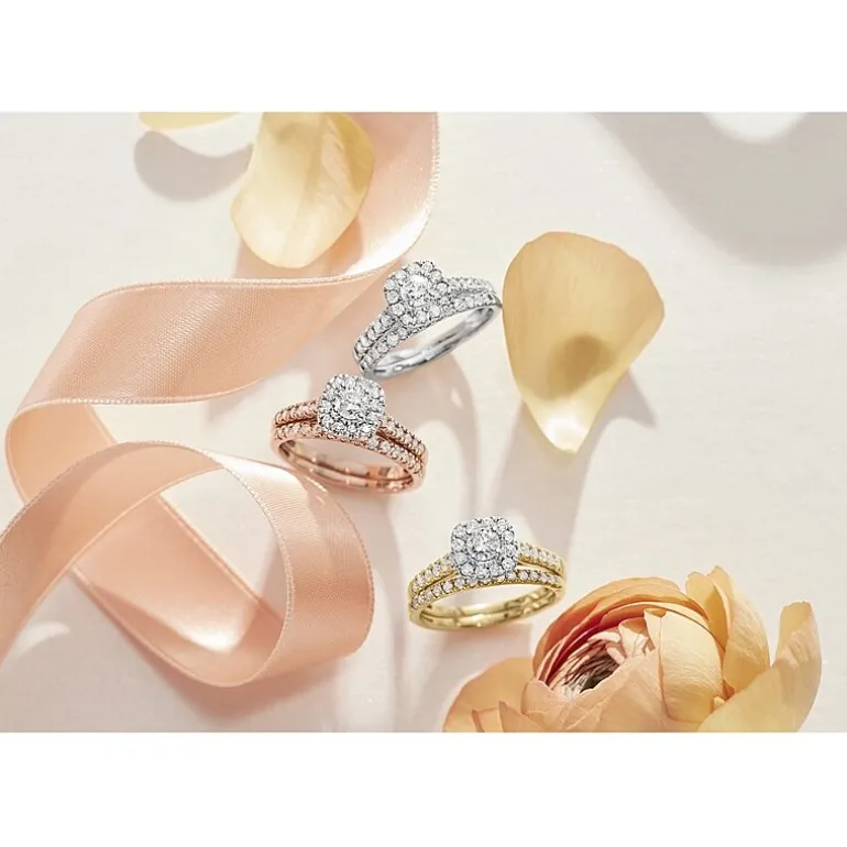1 CT.T.W. Natural Diamond Cushion Halo Bridal Set in 10K or 14K Gold