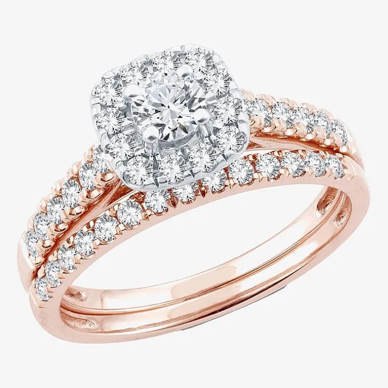 1 CT.T.W. Natural Diamond Cushion Halo Bridal Set in 10K or 14K Gold