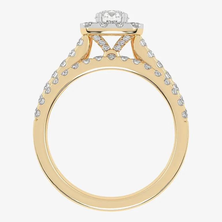 1 CT.T.W. Natural Diamond Cushion Halo Bridal Set in 10K or 14K Gold