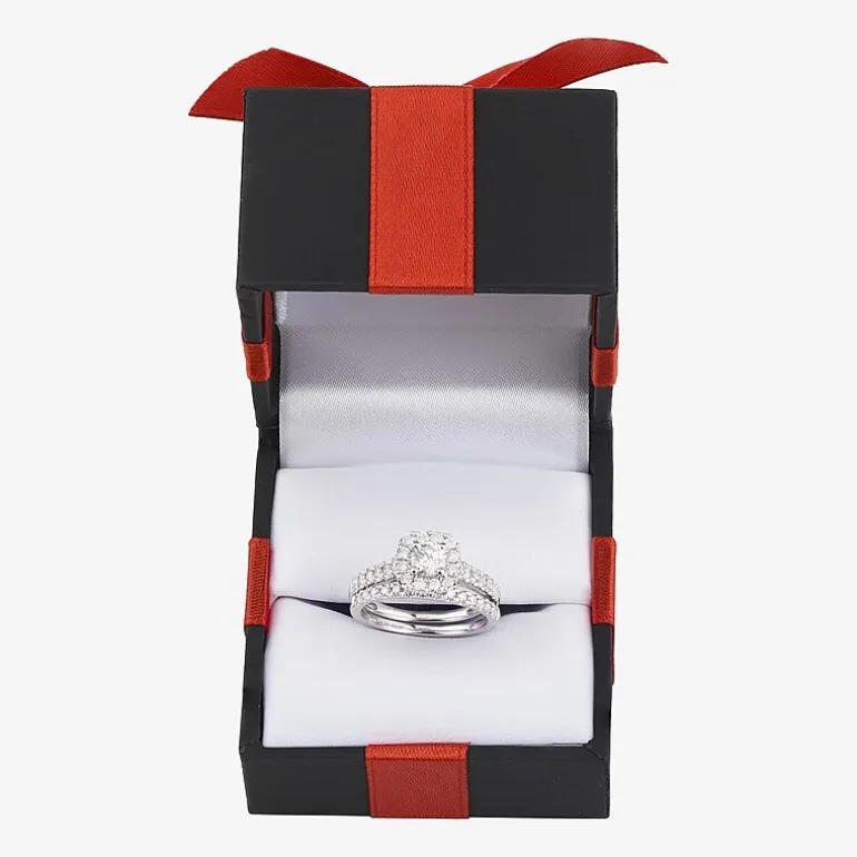 1 CT.T.W. Natural Diamond Cushion Halo Bridal Set in 10K or 14K Gold