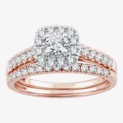 1 CT.T.W. Natural Diamond Cushion Halo Bridal Set in 10K or 14K Gold