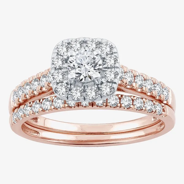 1 CT.T.W. Natural Diamond Cushion Halo Bridal Set in 10K or 14K Gold