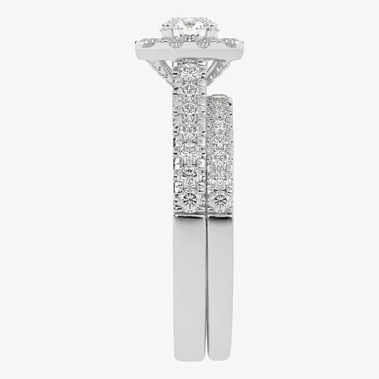 1 CT.T.W. Natural Diamond Cushion Halo Bridal Set in 10K or 14K Gold