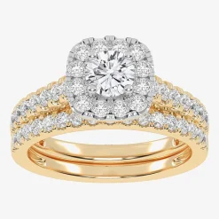 1 CT.T.W. Natural Diamond Cushion Halo Bridal Set in 10K or 14K Gold