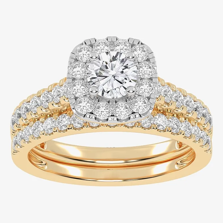 1 CT.T.W. Natural Diamond Cushion Halo Bridal Set in 10K or 14K Gold