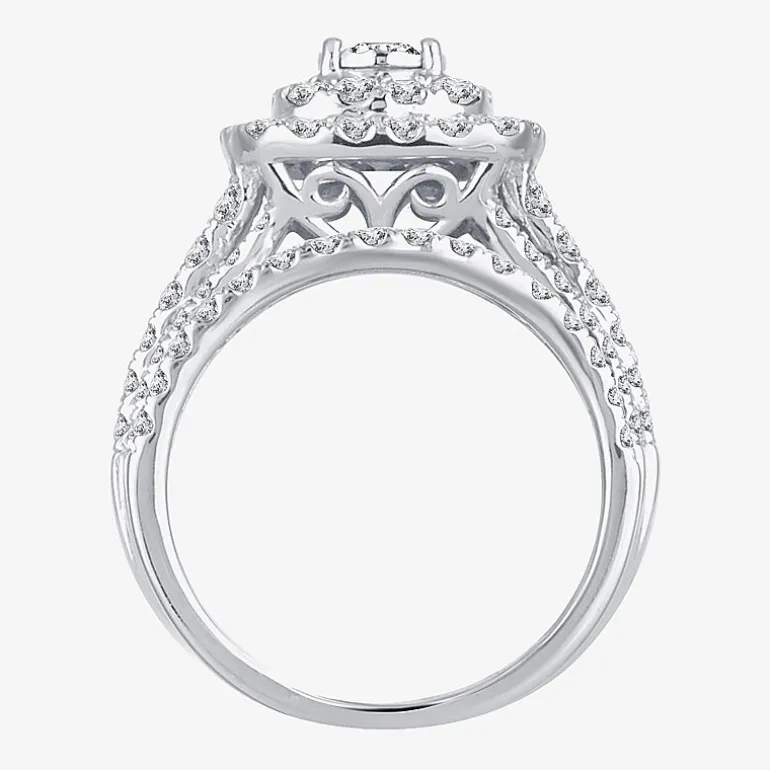 2 CT.T.W. Natural Diamond Cushion Shape Side Stone Halo Bridal Set in 10K or 14K White Gold