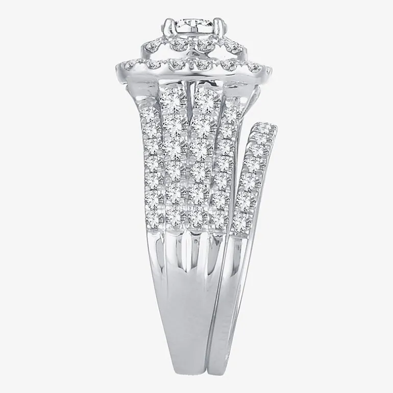 2 CT.T.W. Natural Diamond Cushion Shape Side Stone Halo Bridal Set in 10K or 14K White Gold