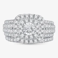 2 CT.T.W. Natural Diamond Cushion Shape Side Stone Halo Bridal Set in 10K or 14K White Gold