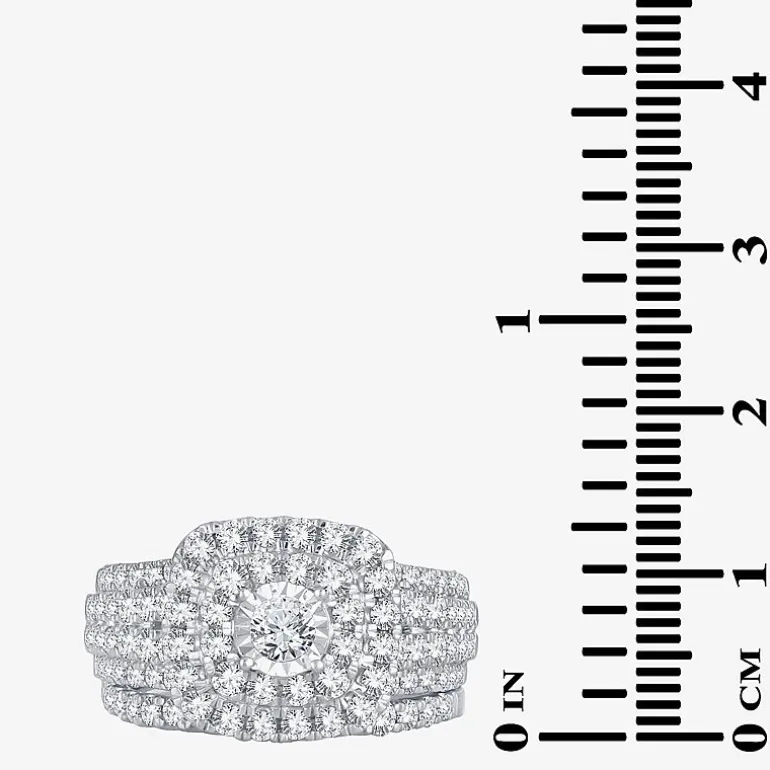 2 CT.T.W. Natural Diamond Cushion Shape Side Stone Halo Bridal Set in 10K or 14K White Gold