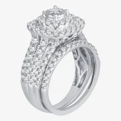 2 CT.T.W. Natural Diamond Cushion Shape Side Stone Halo Bridal Set in 10K or 14K White Gold