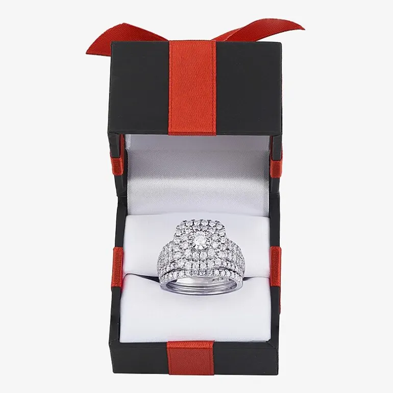 2 CT.T.W. Natural Diamond Cushion Shape Side Stone Halo Bridal Set in 10K or 14K White Gold