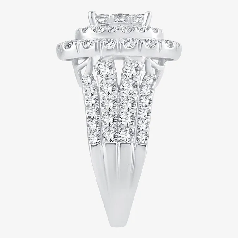 3 CT.T.W. Natural Diamond Cushion Shape Side Stone Halo Engagement Ring in 10K or 14K White Gold