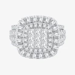 3 CT.T.W. Natural Diamond Cushion Shape Side Stone Halo Engagement Ring in 10K or 14K White Gold