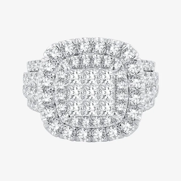 3 CT.T.W. Natural Diamond Cushion Shape Side Stone Halo Engagement Ring in 10K or 14K White Gold